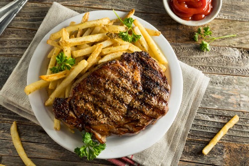 Steak, Chips and Drink 