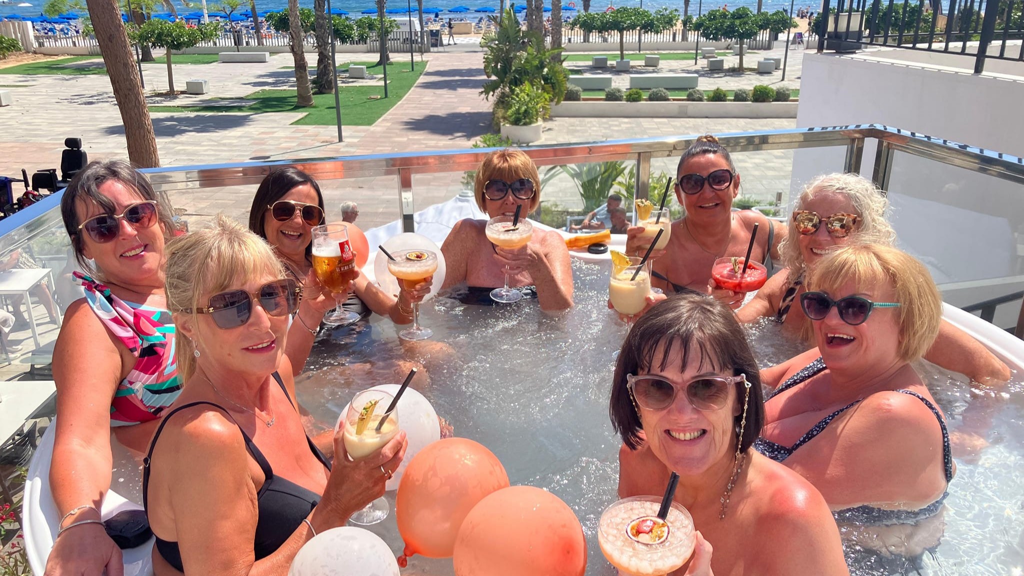 ladies partying in a jacuzzi